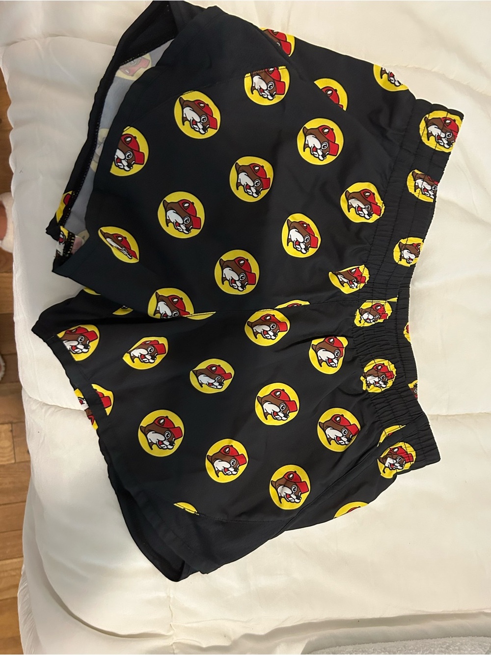 Kids Black Character-Print Pull-On Shorts with Yellow Accent